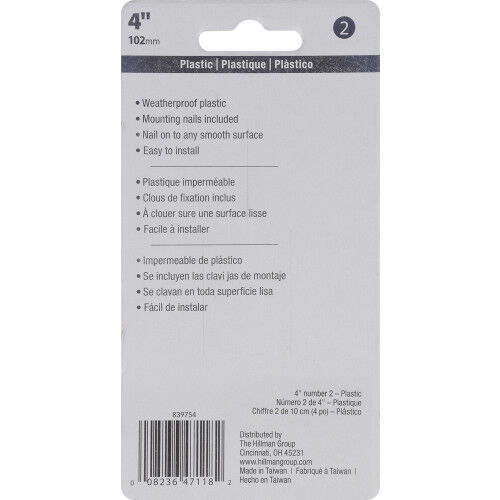 Hillman Nail-On Plastic Black House Number 2, 4-In