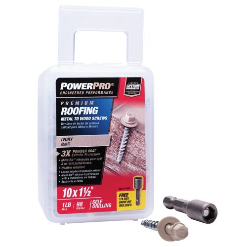 Hillman Power Pro Ivory Self Drilling Metal-to-Wood Roofing Screws, #10 x 1-1/2-In, 98-Pk