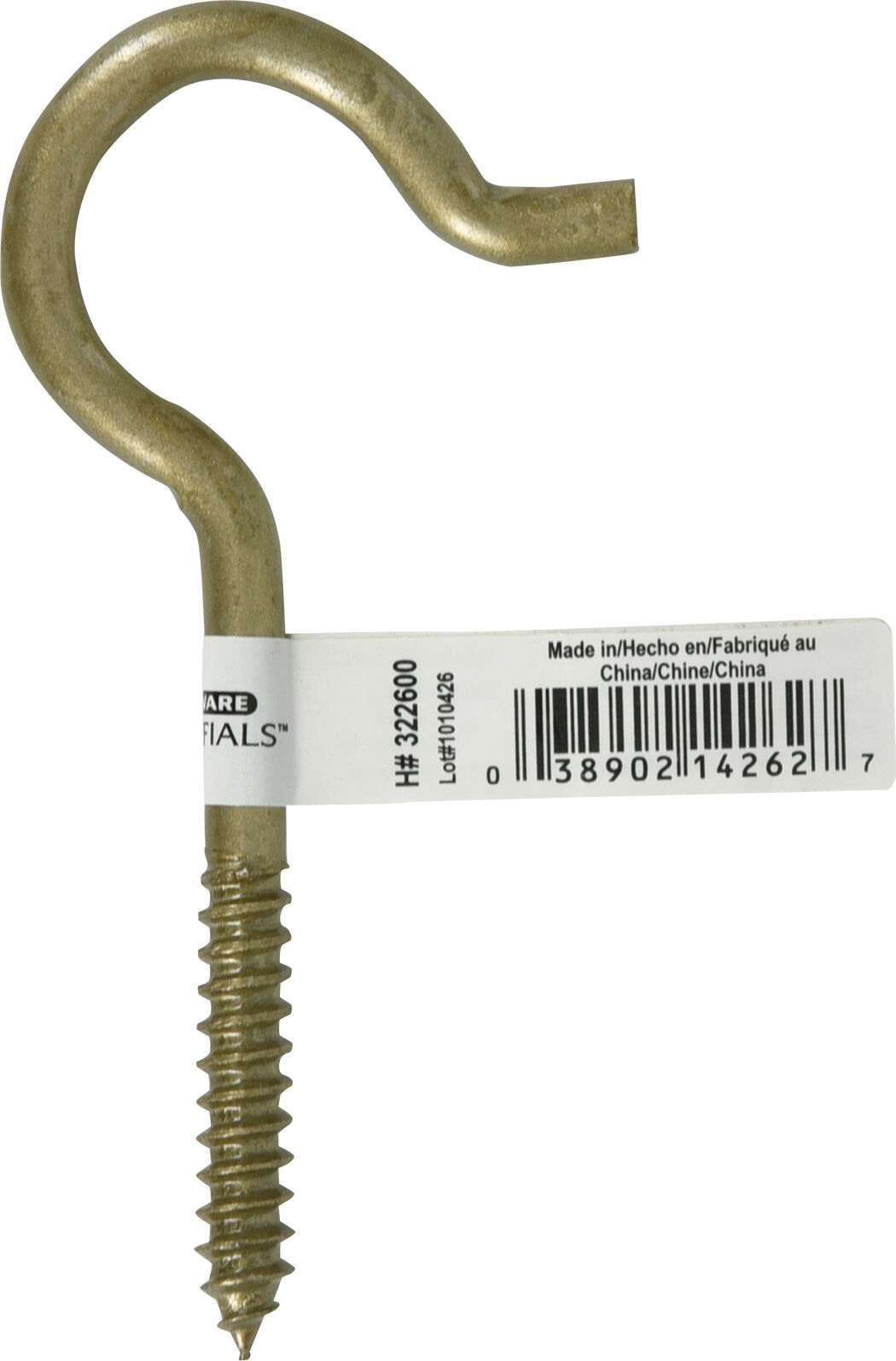 Hillman Durasteel Screw Hook Gold, 1/4-In x 4 1/2-In