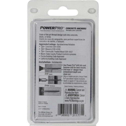 Hillman Power Pro Blue Hex Washer-Head Concrete Screw Anchors, 3/16-In x 2-3/4-In, 20-Pk