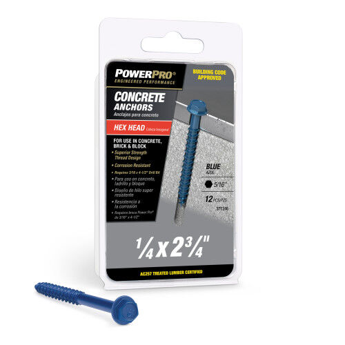 Hillman Power Pro Blue Hex Washer-Head Concrete Screw Anchors, 1/4-In x 2-3/4-In, 12-Pk
