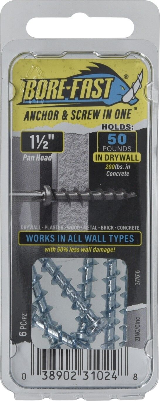 Hillman Borefast Zinc Phillips Pan-Head Screw Anchors, 1 1/2-In, 6-Pc