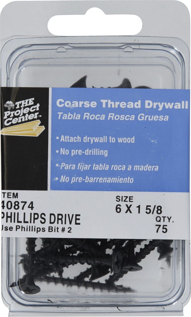Hillman Coarse Thread Drywall Screws, #6 x 1 5/8-In, 75-Pc