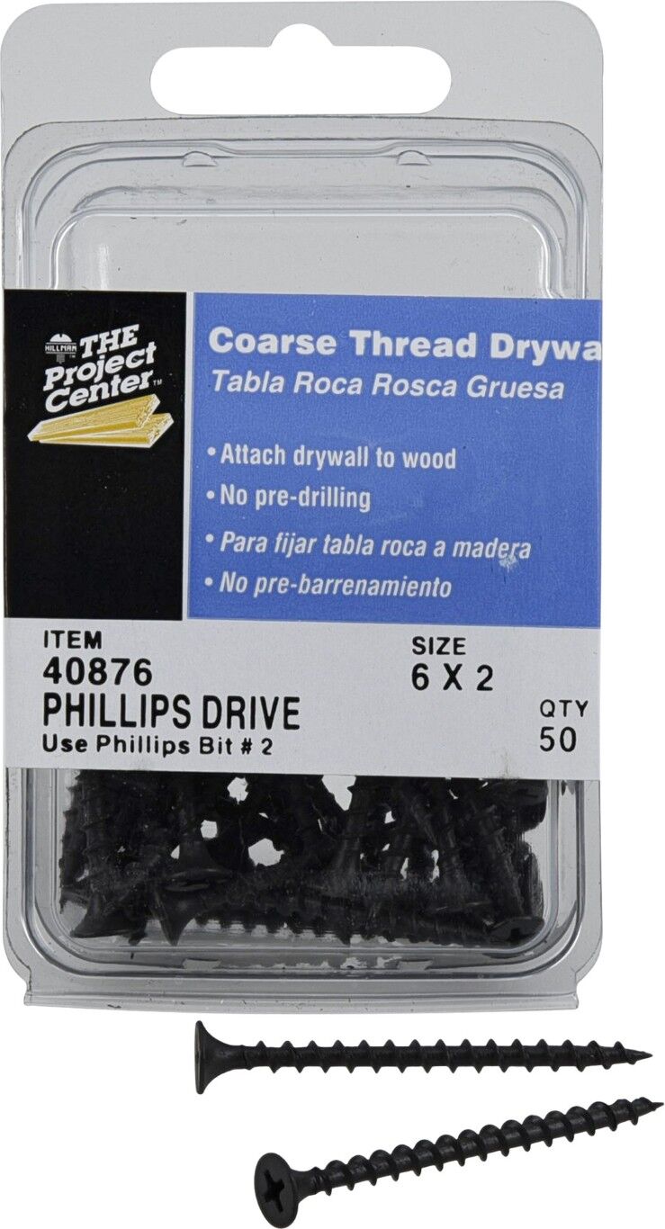 Hillman Coarse Thread Drywall Screws, #6 x 2-In, 50-Pc