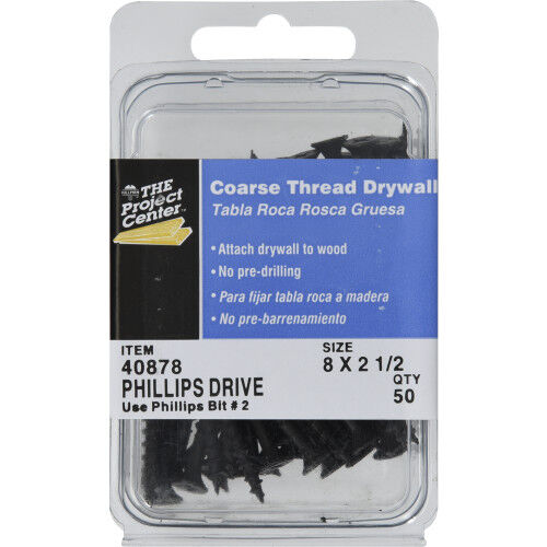 Hillman Coarse Thread Drywall Screws, #8 X 2-1/2-In, 50-Pc
