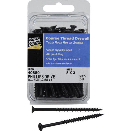 Hillman Coarse Thread Drywall Screws, #8 x 3-In, 50-Pk