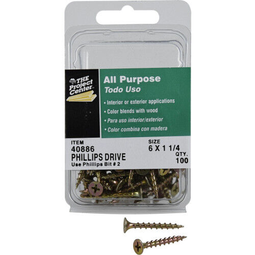 Hillman Project Center Bugle Head Phillips All Purpose Wood Screws, #6 x 1/4-In, 100-Pk