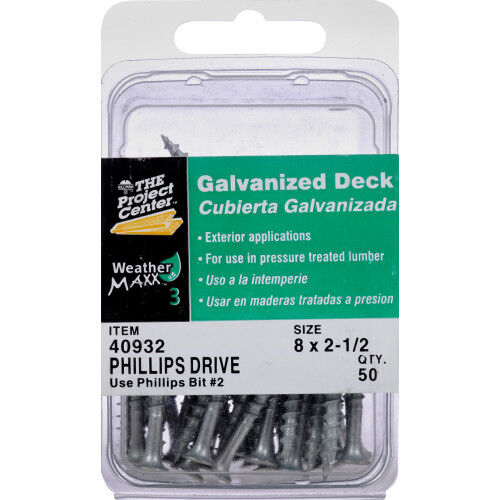 Hillman Project Center Galvanized Phillips Deck Screws, #8 X 2 1/2-In, 50-Pk