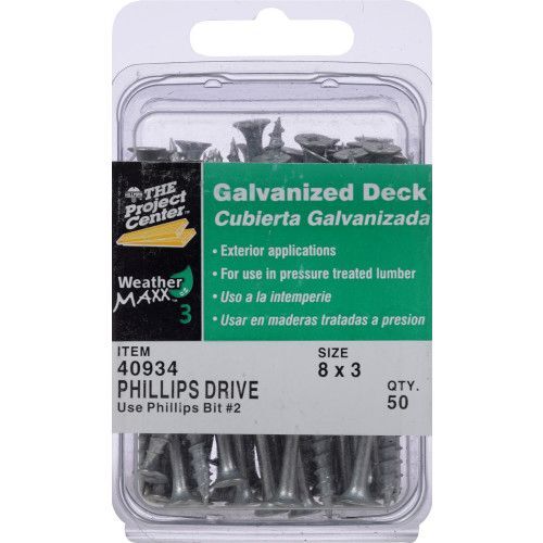 Hillman Project Center Galvanized Phillips Deck Screws, #8 x 3-In, 50-Pk