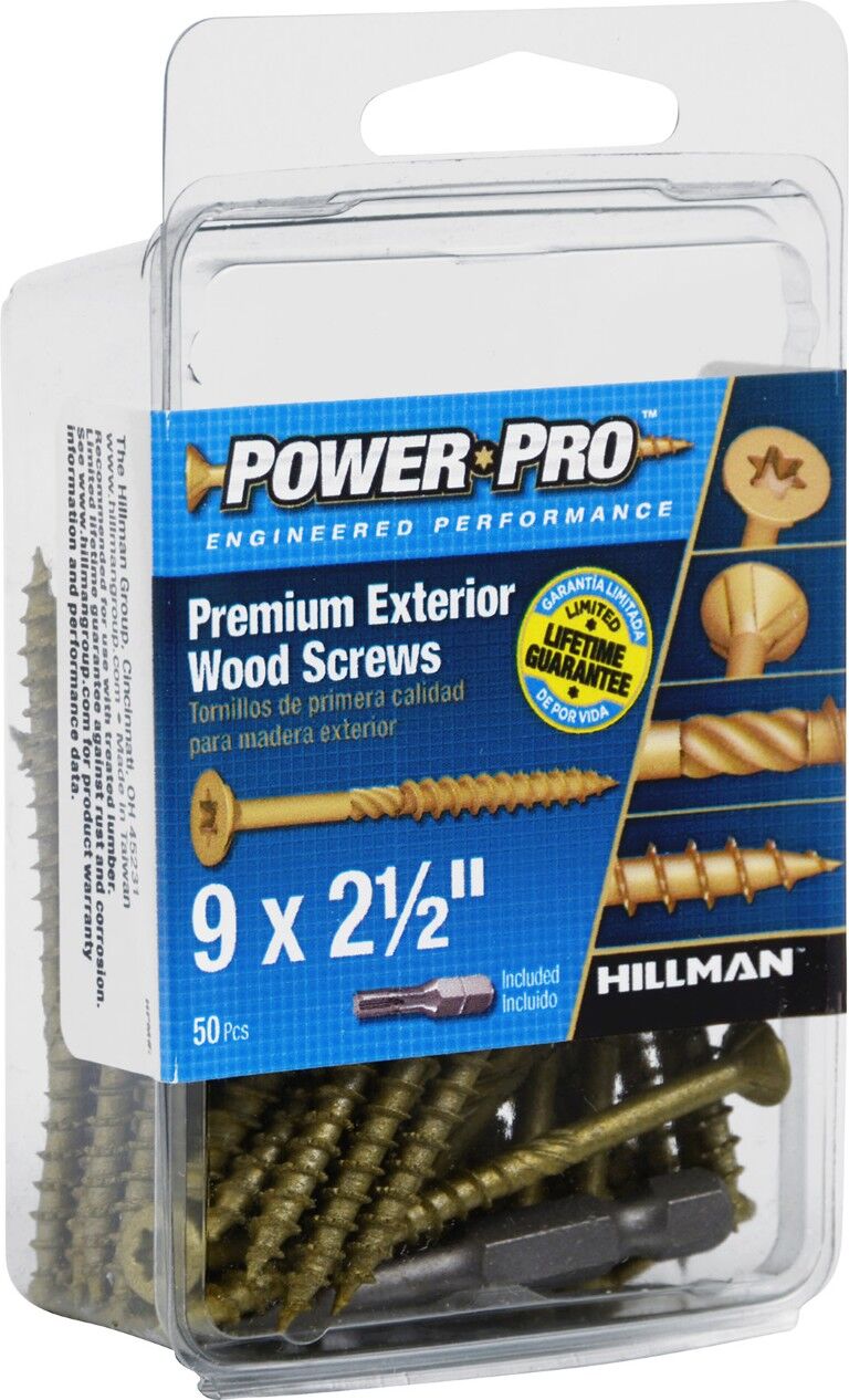 Hillman Power Pro Premium Exterior Wood Screws, #9 x 2 1/2-In, 50-Pc