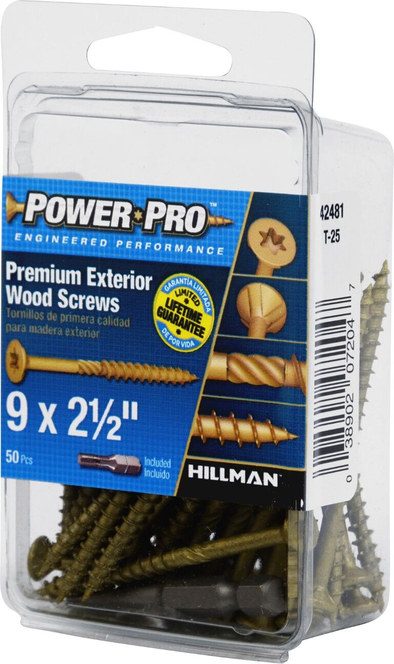 Hillman Power Pro Premium Exterior Wood Screws, #9 x 2 1/2-In, 50-Pc