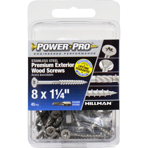 Hillman Power Pro Premium 305 Stainless Steel Wood Screws, #8 x 1-1/4-In, 45-Pk