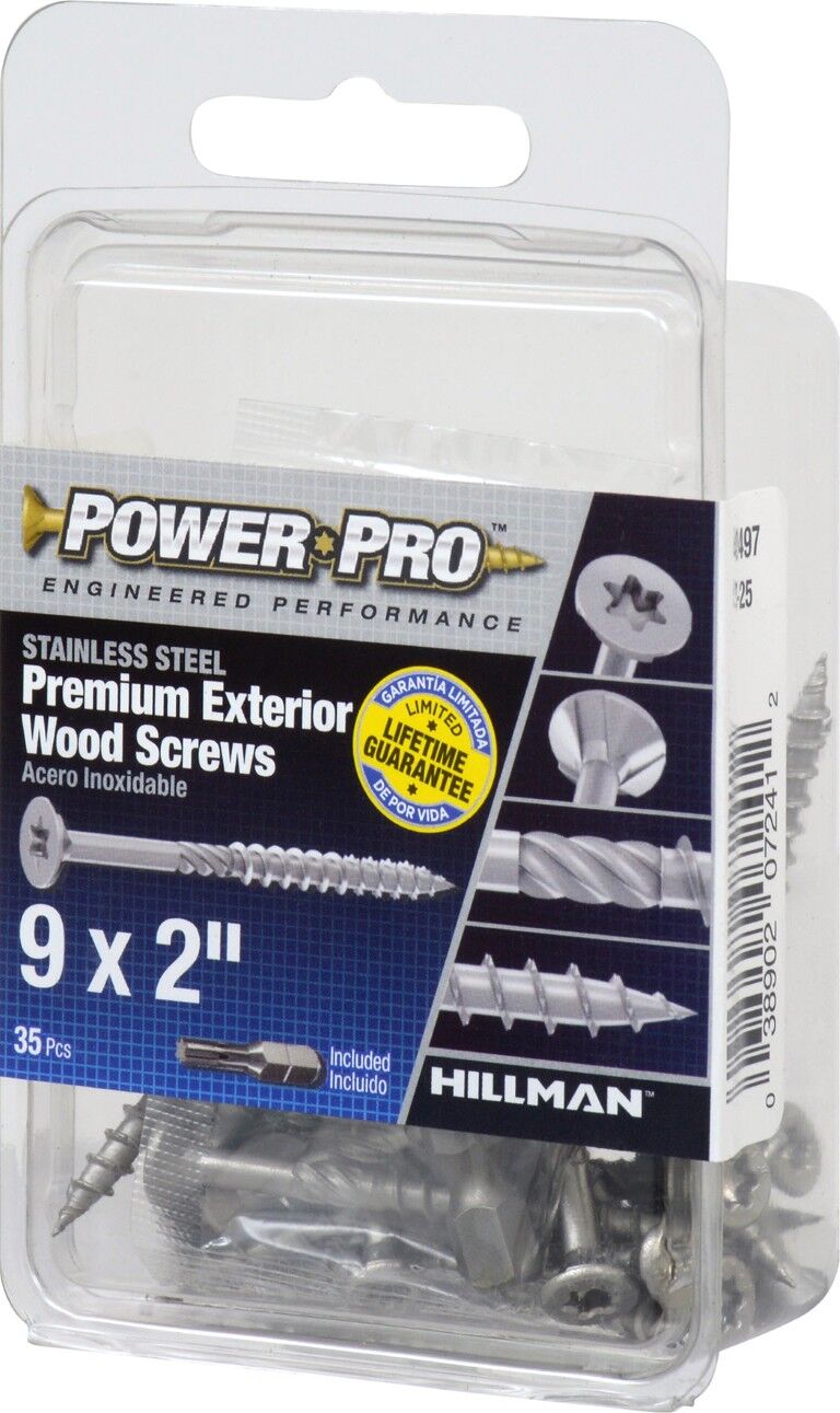 Hillman Power Pro Premium 305 Stainless Steel Wood Screws, #9 x 2-In, 35-Pc
