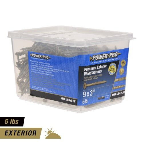 Hillman Power Pro Premium Exterior #9 X 3-In Wood Screws, 5-Lb Box