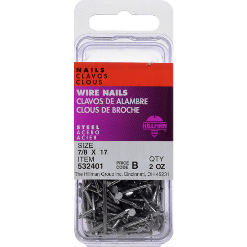 Hillman Bright Wire Nails, 7/8-In x 17-Ga, 2-Oz