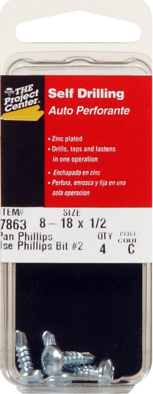 Hillman Zinc Pan Head Phillips Self Drilling Screws, #8 x 1/2-In, 4-Pc