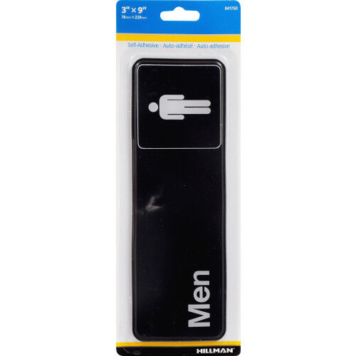 Hillman Men's Restroom Sign, 3-In x 9-In