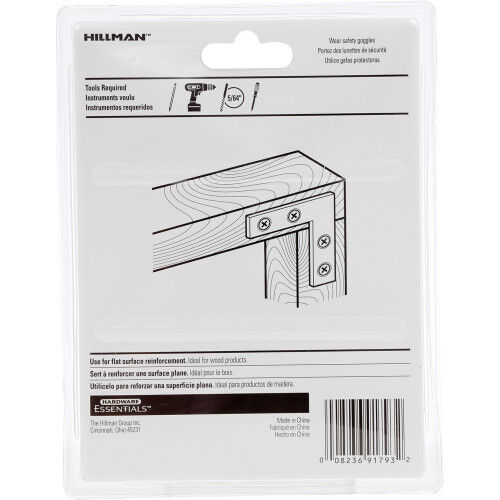 Hillman Hardware Essentials Flat Corner Iron Zinc, 4-In x 3/4-In, 4-Pk