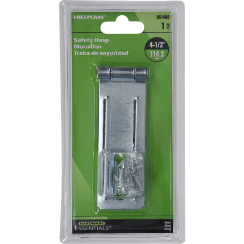 Hillman Hardware Essentials Zinc Plated Fixed Staple Safety Hasp, 4 1/2-In