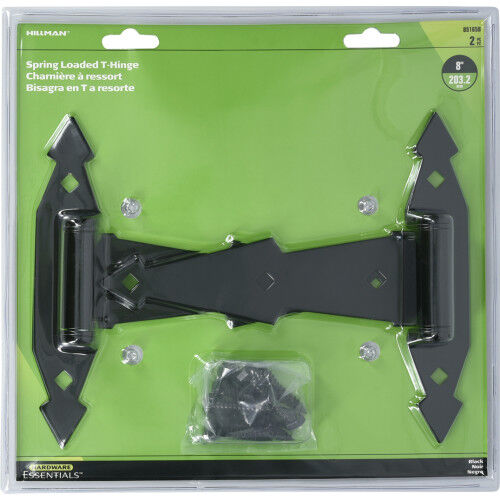 Hillman Hardware Essentials Ornamental Spring Black T-Hinge, 8-In, 2-Pk
