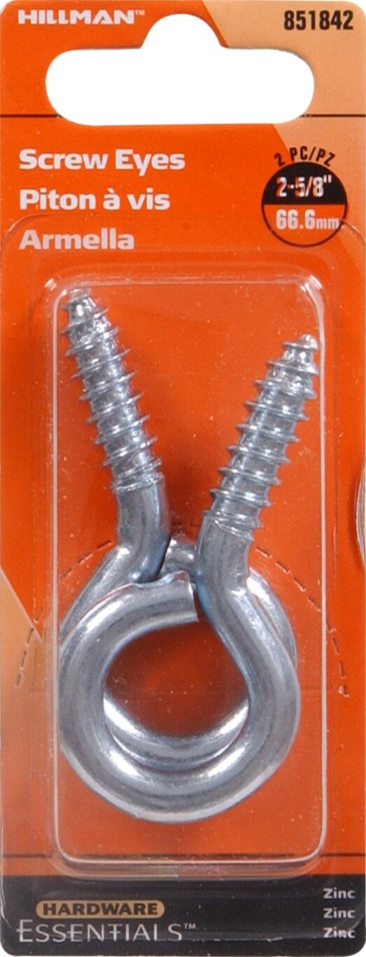 Hillman Hardware Essentials Zinc Screw Eye, 0.263-In x 2 5/8-In, 2-Pk