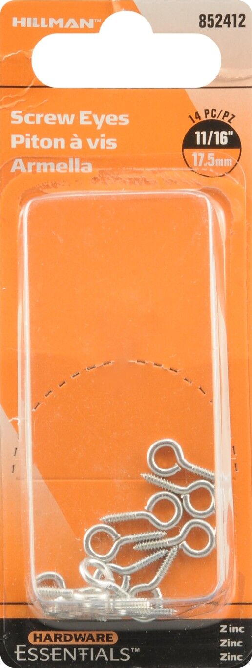 Hillman Hardware Essentials Screw Eye Zinc, 0.063-In x 11/16-In, 14-Pk