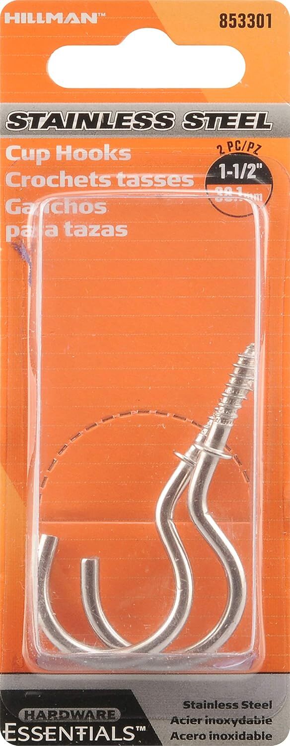 Hillman Stainless Steel Cup Hook, 1 1/2-In, 2-Pk