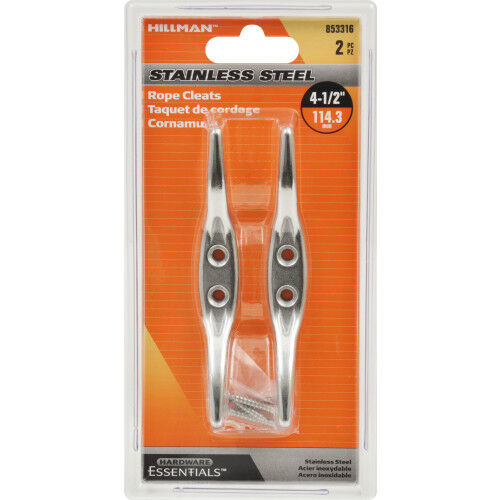 Hillman Hardware Essentials Stainless Steel 4 1/2-In Rope Cleat, 2-Pk