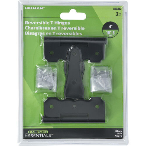 Hillman Hardware Essentials Ornamental Reversible 4-In Black T-Hinge, 2-Pk