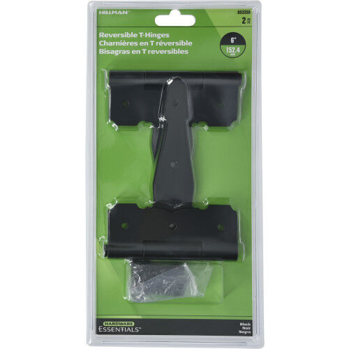 Hillman Hardware Essentials Ornamental Reversible Black T-Hinge, 6-In, 2-Pk