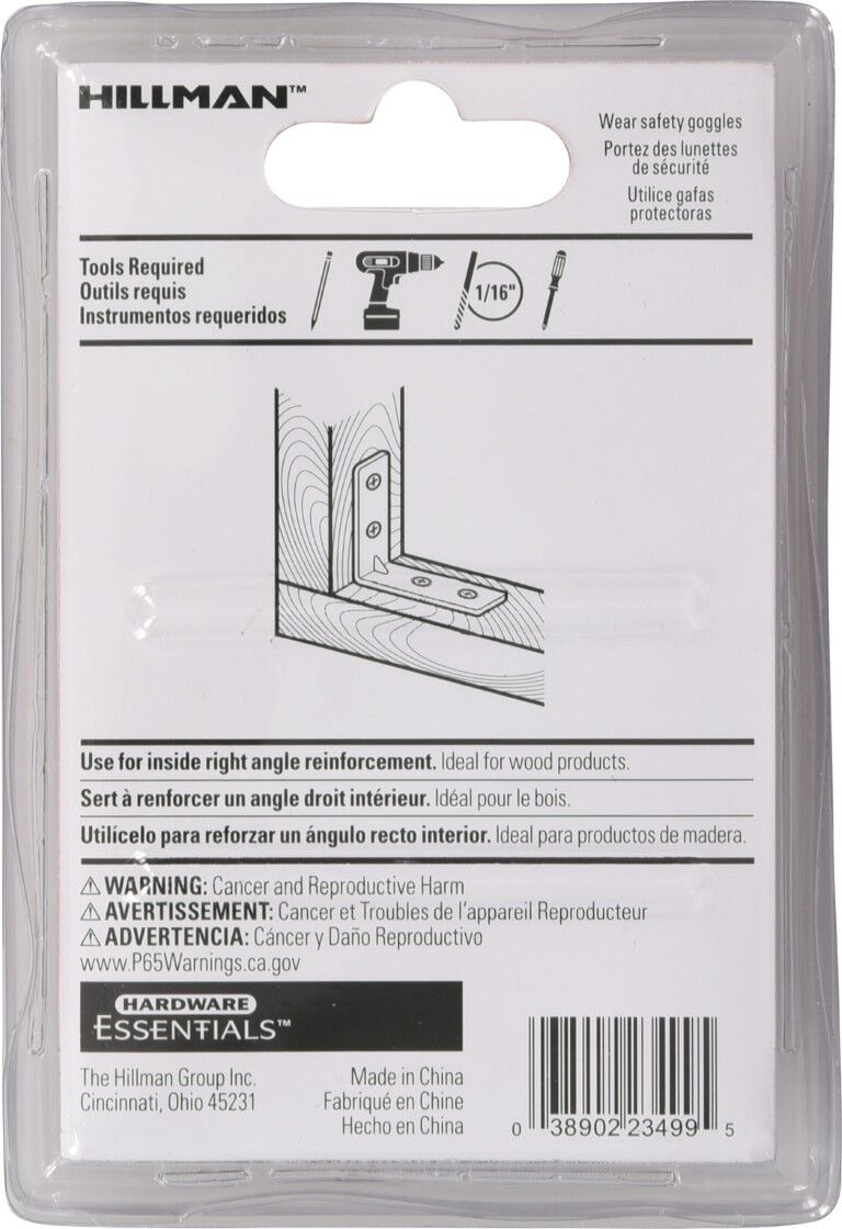 Hillman Hardware Essentials Black Corner Brace, 1-In x 1/2-In, 4-Pk