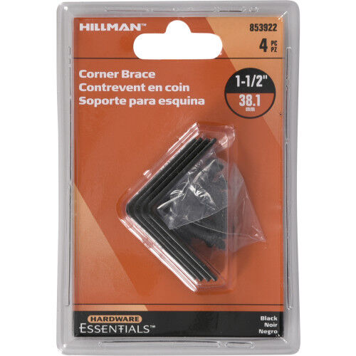 Hillman Hardware Essentials Black Corner Brace, 1 1/2-In x 5/8-In, 4-Pk