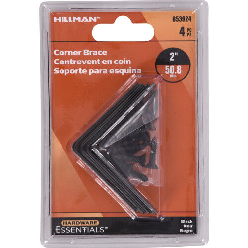 Hillman Hardware Essentials Black Corner Brace, 2-In X 5/8-In, 4-Pk