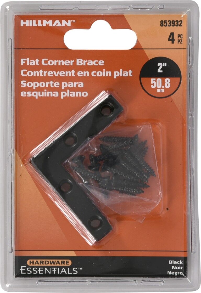 Hillman Hardware Essentials Black Iron Flat Corner, 2-In x 3/8-In, 4-Pk