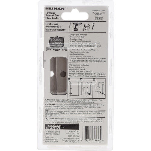 Hillman Hardware Essentials Squeak-Proof Satin Nickel 1/4-In Round Corner Door Hinge, 3-1/2-In, 3-Pk