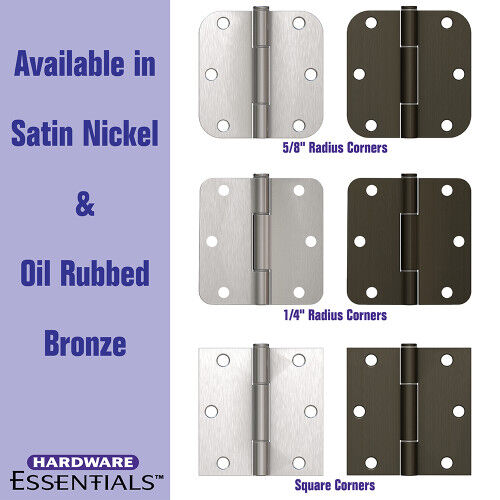 Hillman Hardware Essentials Squeak-Proof Oil Rubbed Bronze Square Corner Door Hinge, 3-1/2-In, 3-Pk