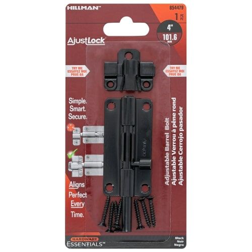 Hillman AjustLock Black Barrel Bolt, 4-In