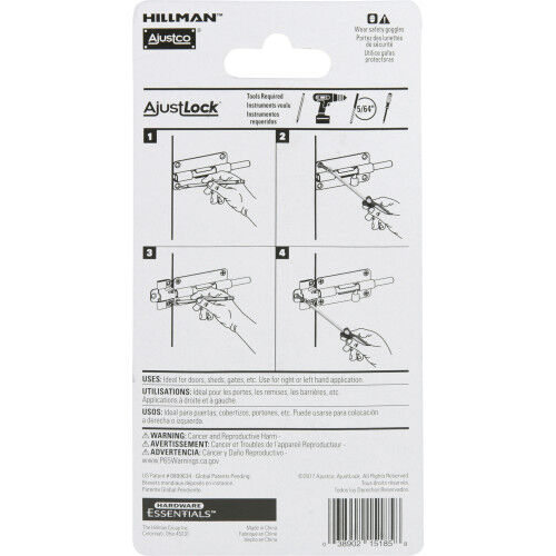 Hillman AjustLock Black Barrel Bolt, 4-In