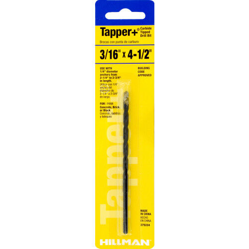 Hillman Carbide Tapper Drill Bit, 3/16-In x 4-1/2-In