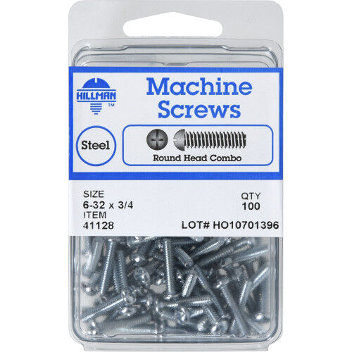 Hillman Zinc Round Head Combination Machine Screw, #6-32 X 3/4-In