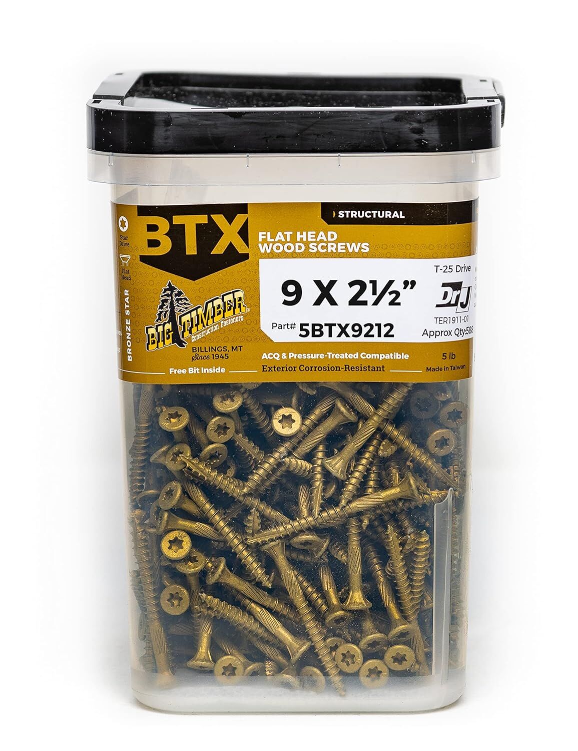 Big Timber BTX Bronze Exterior Multi-Purpose Wood Screw, 9 x 2 1/2-In, 5-Lb