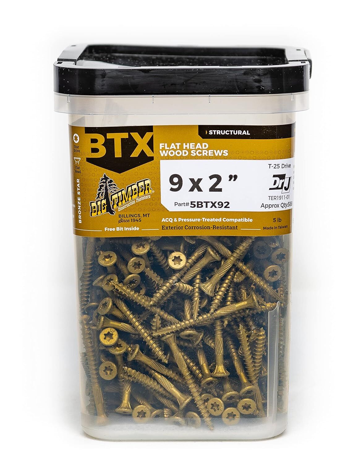 Big Timber BTX Bronze Exterior Multi-Purpose Wood Screw, 9 x 2-In, 5-Lb