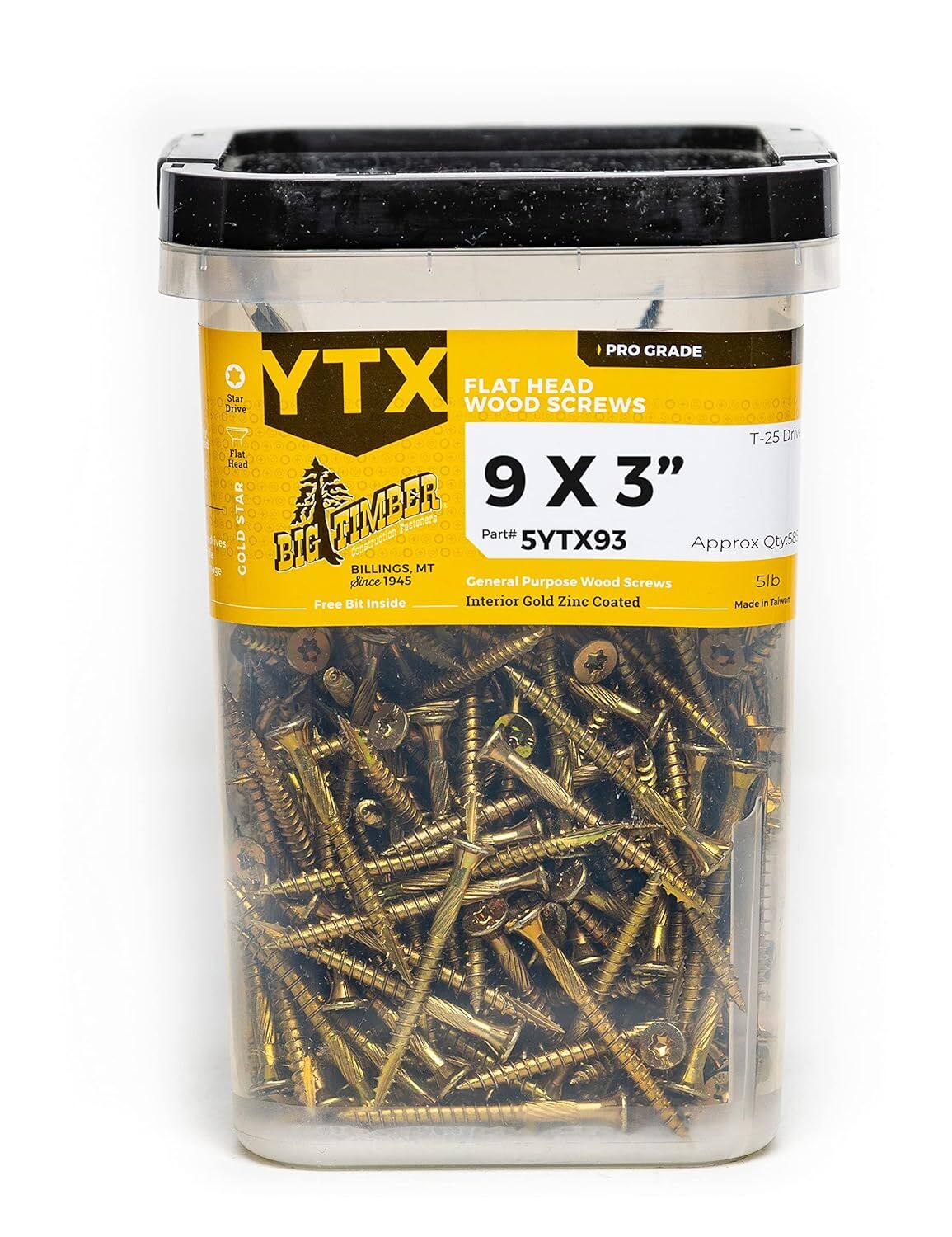 Big Timber YTX Yellow Zinc Interior Multi-Purpose Wood Screw, 9 x 3-In, 5-Lb