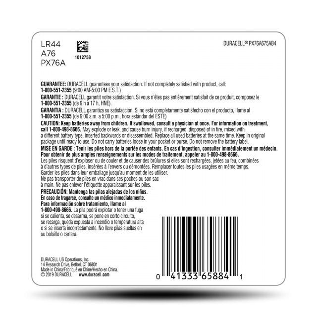 Duracell 76A Alkaline Battery, 4-Pk