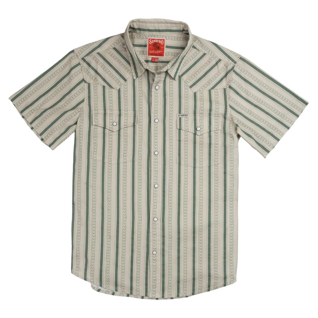 Sendero Provisions Co. Men's The Wyatt Pearl Snap Short Sleeve Horseshoe Stripe Shirt