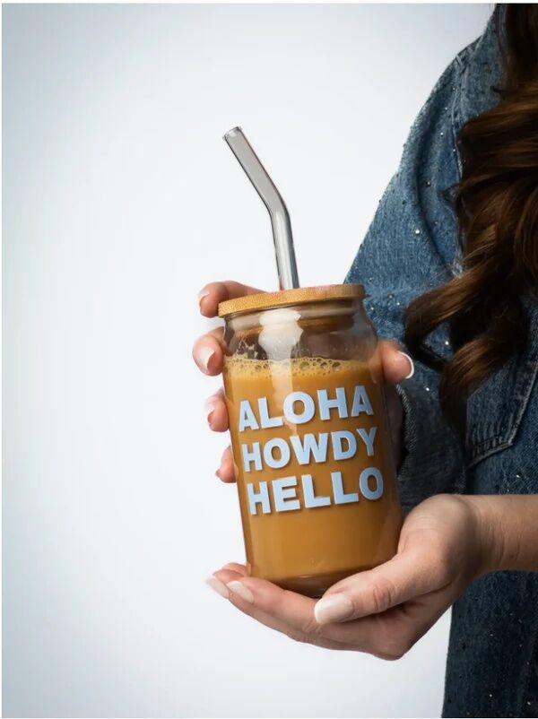 The Care Collective Aloha, Howdy, Hello Coastal Cowgirl Glass Can, 16-Oz
