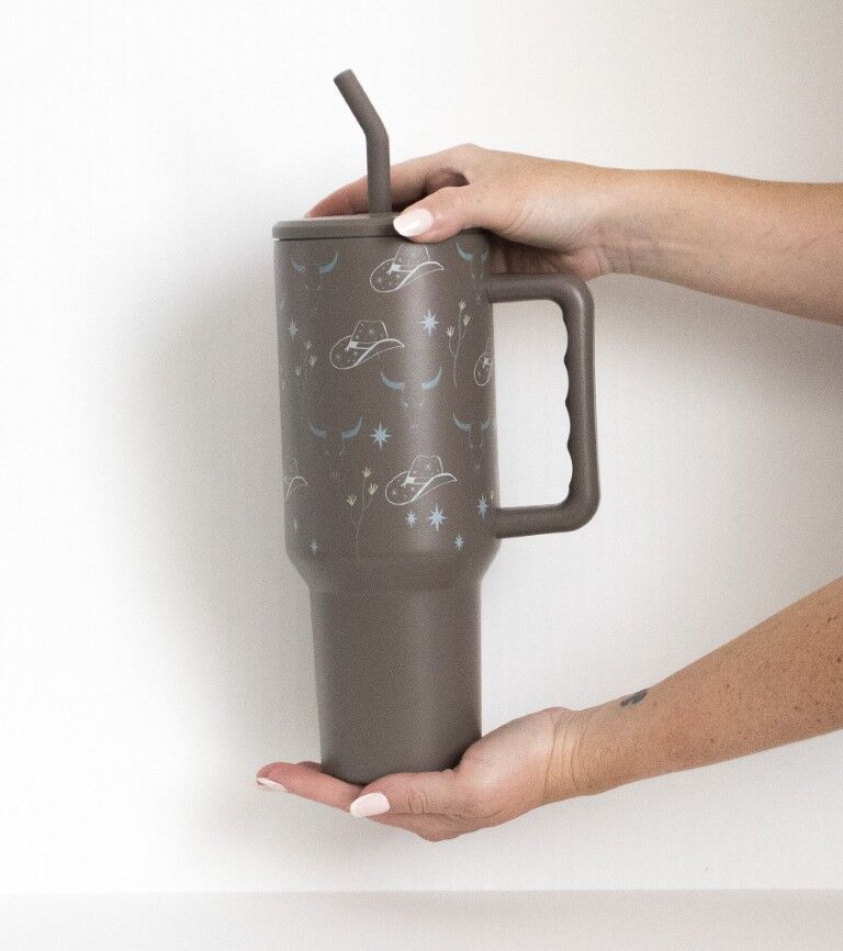 The Care Collective Western Print Leak Proof Tumbler In Espresso, 40-Oz
