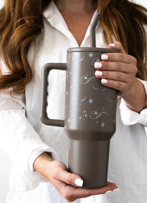 The Care Collective Western Print Leak Proof Tumbler In Espresso, 40-Oz