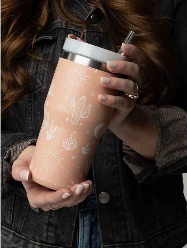 The Care Collective Orange Mini Cactus Print Tumbler, 20-Oz