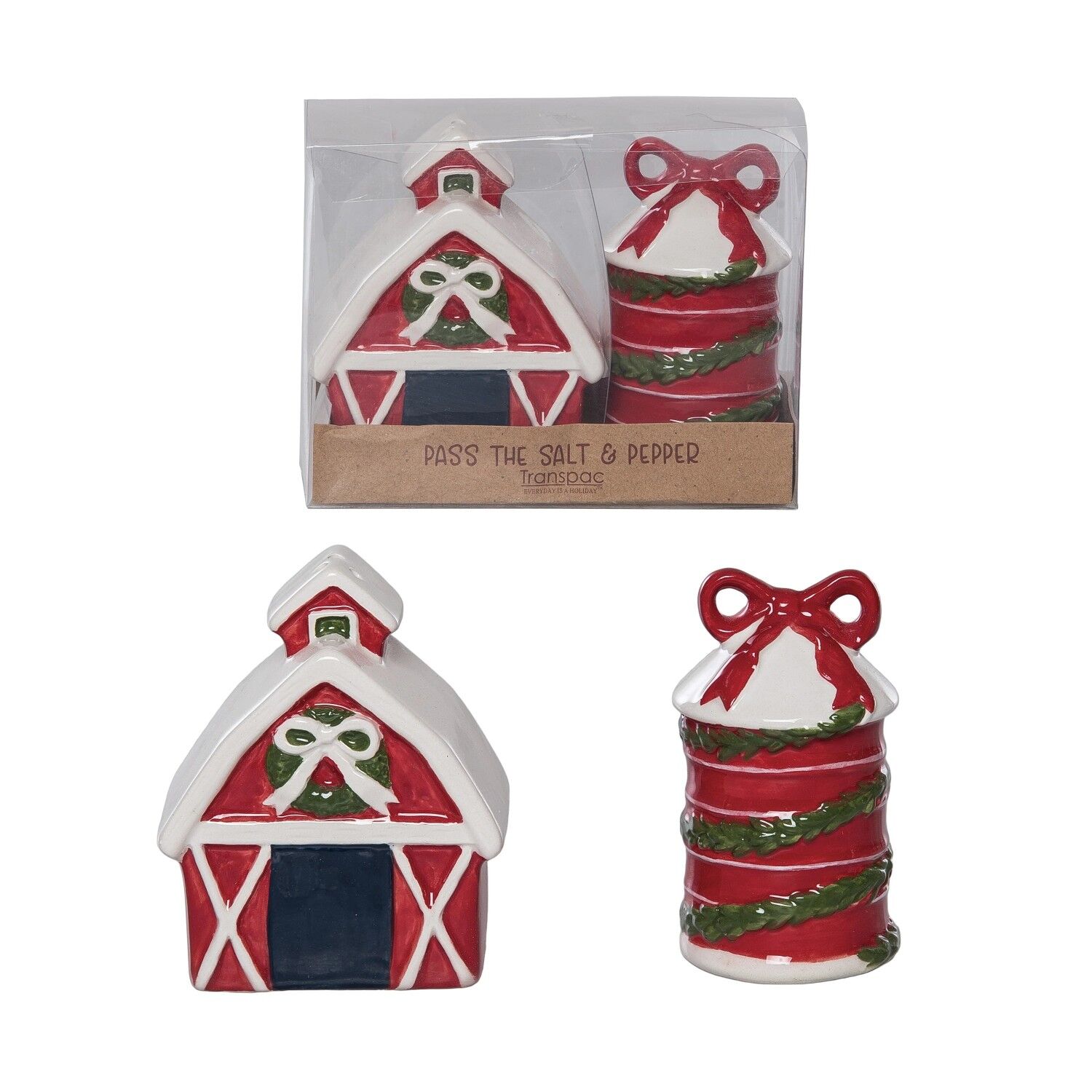 Transpac Dolomite Christmas Barn Salt & Pepper Shaker Set
